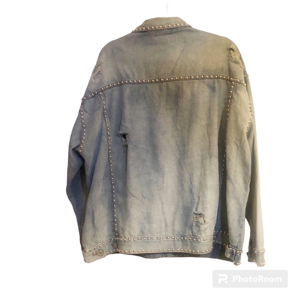 Vici Grey Distressed Studded Denim Jean Jacket - Picture 10 of 13